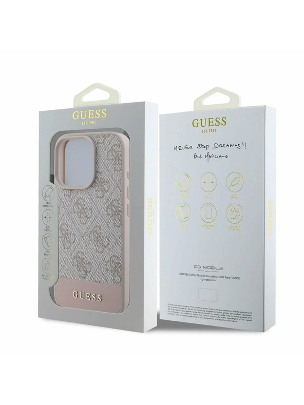 Guess PU 4G Stripe Zadní Kryt pro iPhone 16 Pro Max Pink Etui za telefon