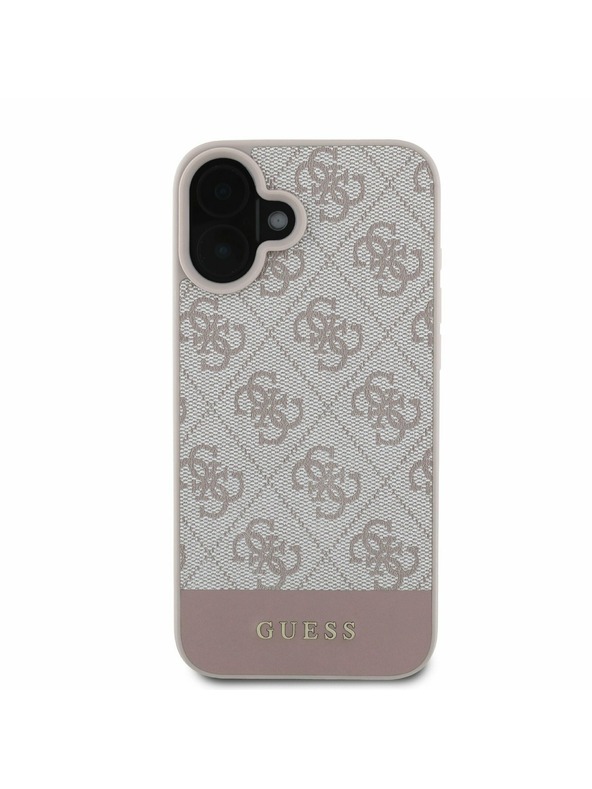 Guess PU 4G Stripe Zadní Kryt pro iPhone 16 Pink Etui za telefon