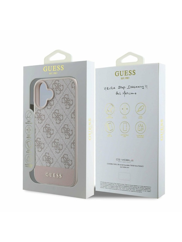 Guess PU 4G Stripe Zadní Kryt pro iPhone 16 Pink Etui za telefon