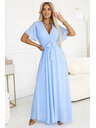 numoco 545-2 Duge haljine s naboranim izrezom i vezivanjem - svijetloplava