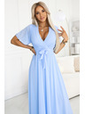 numoco 545-2 Duge haljine s naboranim izrezom i vezivanjem - svijetloplava