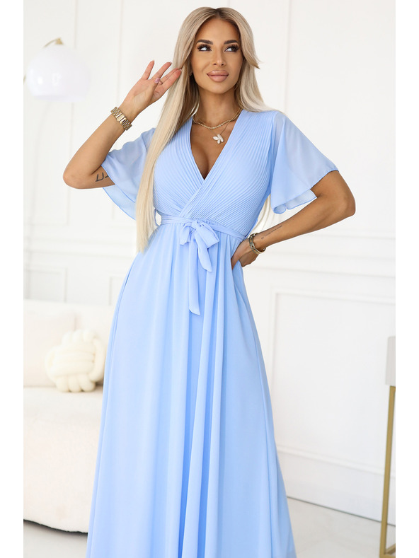 numoco 545-2 Duge haljine s naboranim izrezom i vezivanjem - svijetloplava