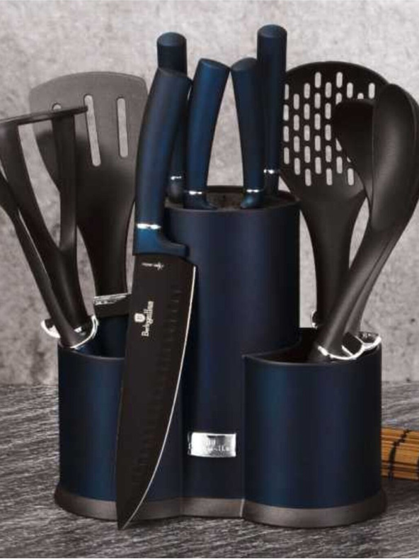 Berlingerhaus Set noževa i kuhinjskog pribora u stalku 12 kom Aquamarine Metallic Line BERLINGERHAUS