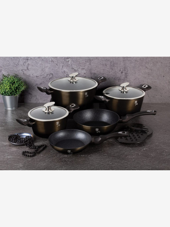 Berlingerhaus Lonac s mramornom površinom 24 cm Sjajno crna kolekcija 2 poklopca BERLINGERHAUS