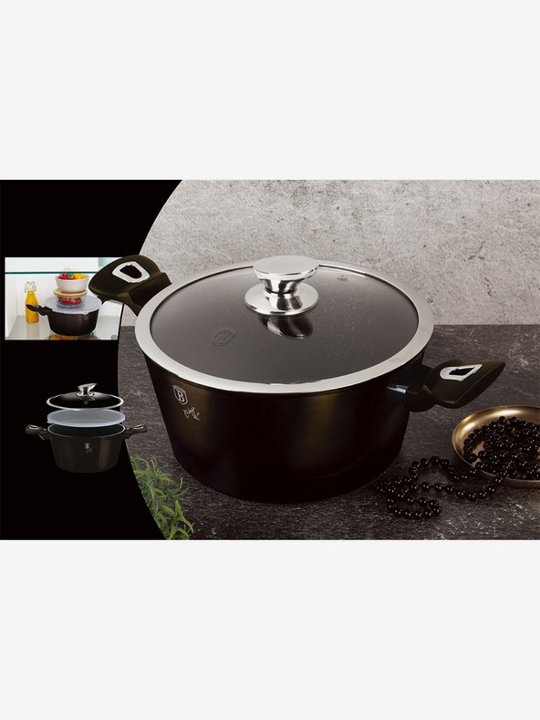 Berlingerhaus Lonac s mramornom površinom 24 cm Sjajno crna kolekcija 2 poklopca BERLINGERHAUS