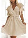 numoco Ženske haljine s omotnim izrezom, rukavima i pojasom - bež