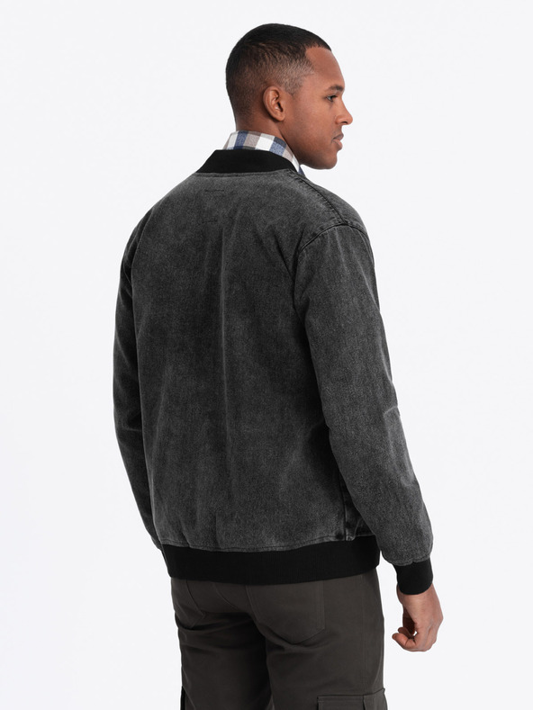 Ombre Clothing Stone Wash bomber traper jakna za muškarce - crna V2 OM-JADJ-0163 Ombre odjeća