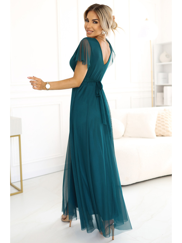 numoco 562-4 NASTIA Duge haljine s dekolteom i kratkim rukávom - zelene