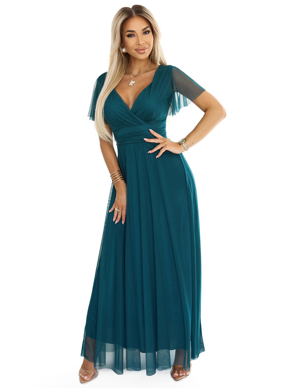 numoco 562-4 NASTIA Duge haljine s dekolteom i kratkim rukávom - zelene