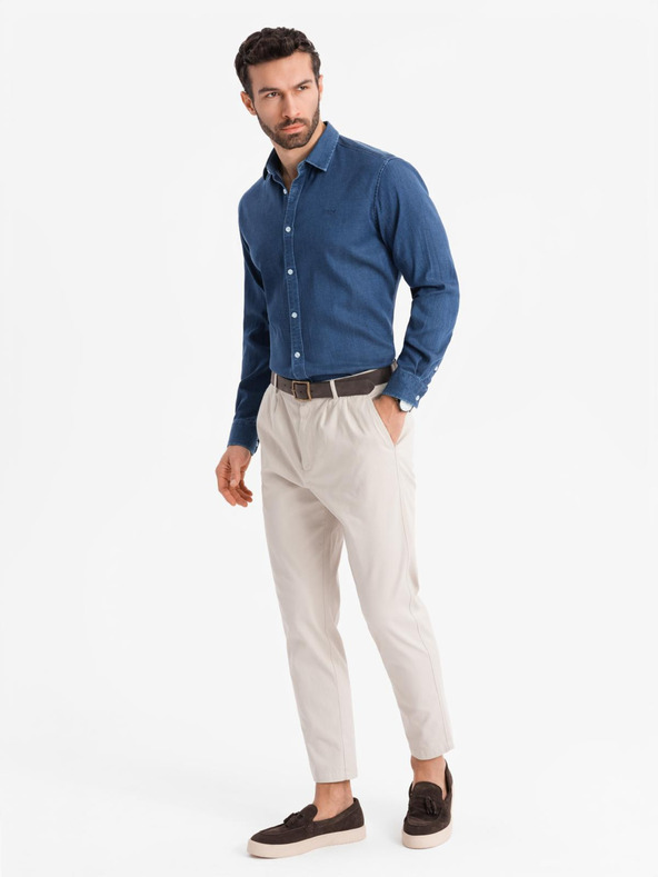 Ombre Clothing Muška traper košulja s lyocellom i vezenjem na prsima Ombre Clothing