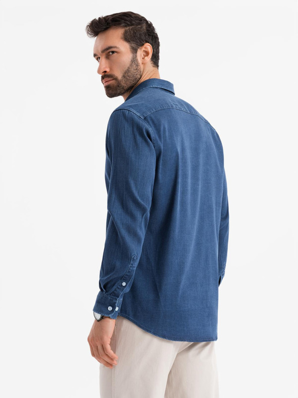 Ombre Clothing Muška traper košulja s lyocellom i vezenjem na prsima Ombre Clothing