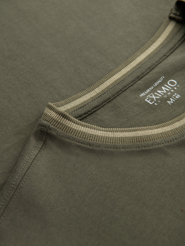 Ombre Clothing Muška pamučna majica s dugim rukavima, prugastim U-izrezom i vezenom oznakom Ombre Clothing