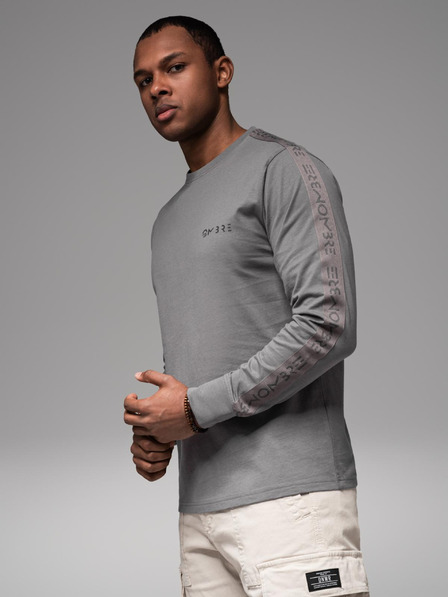 Ombre Clothing Muška pamučna majica s dugim rukavima, rubovima i printom na prsima Ombre Clothing