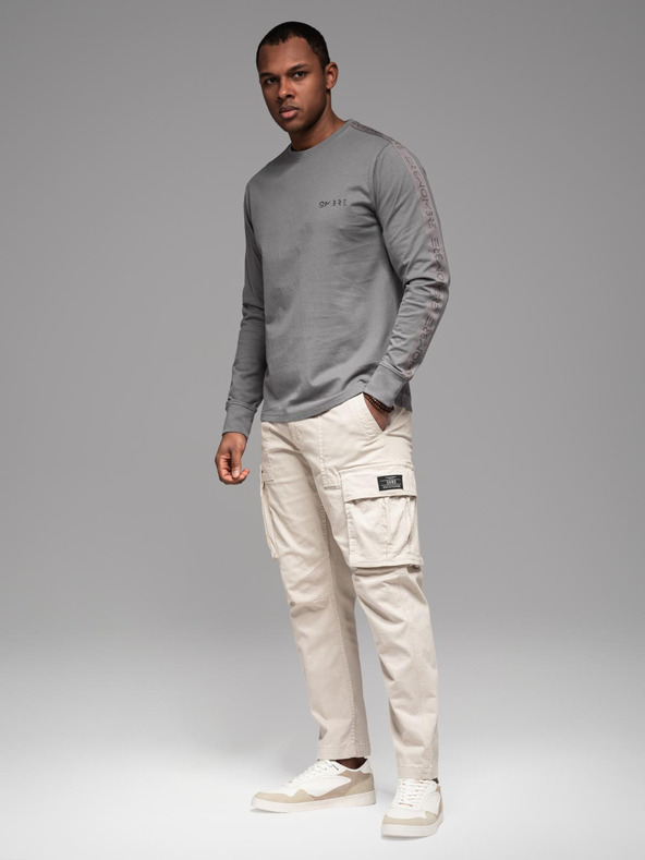 Ombre Clothing Muška pamučna majica s dugim rukavima, rubovima i printom na prsima Ombre Clothing