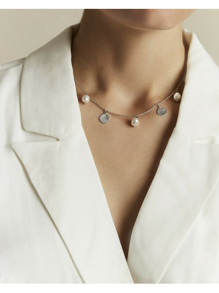 Rosefield Ženski čelični ogrlica Rosefield Multi Shell and Pearl Charms