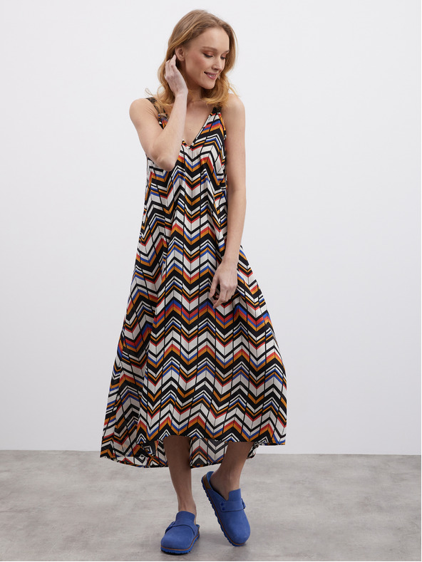 ZOOT.lab Bijelo-crna ženska midi haljina s uzorkom ZOOT.lab Nichel