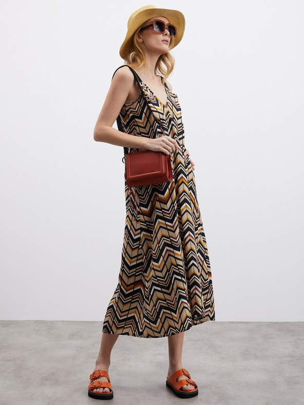 ZOOT.lab Crno-smeđa ženska midi haljina s uzorkom ZOOT.lab Nichel