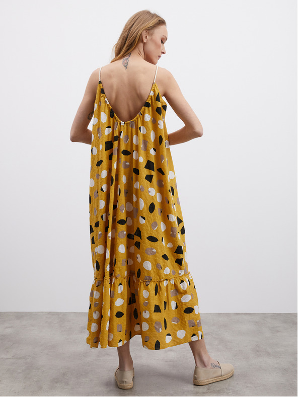 ZOOT.lab Senf ženska maxi haljina s uzorkom i volanom ZOOT.lab Grete