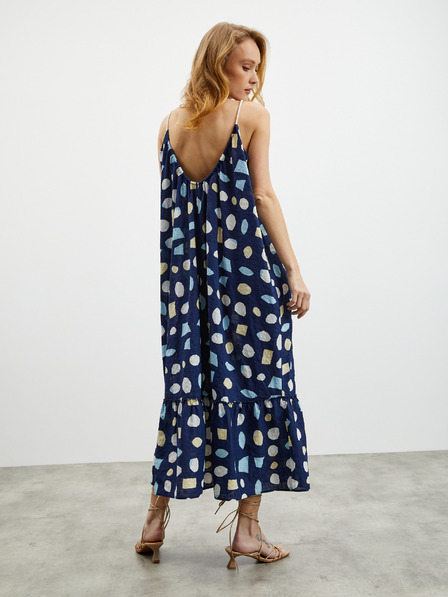 ZOOT.lab Tamnoplava ženska maxi haljina s uzorkom i volanom ZOOT.lab Grete