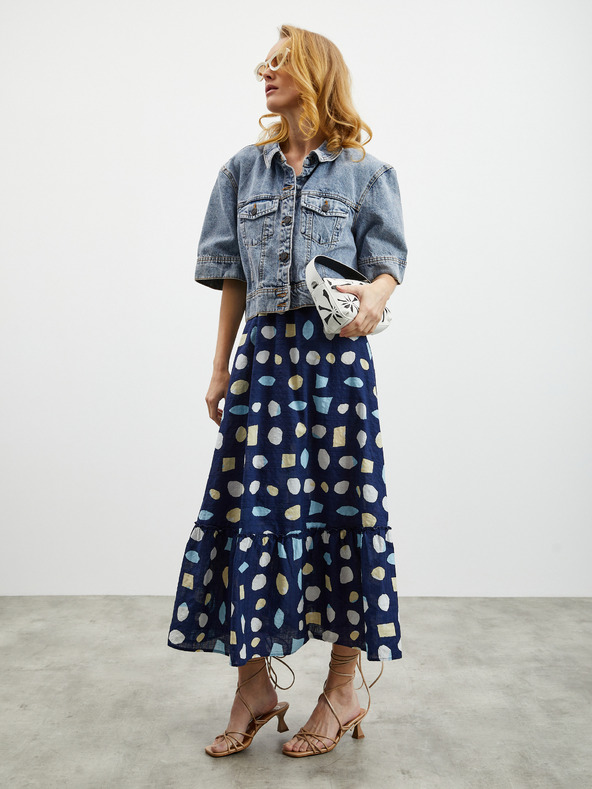 ZOOT.lab Tamnoplava ženska maxi haljina s uzorkom i volanom ZOOT.lab Grete