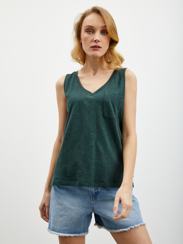 ZOOT.lab Tamno zelena ženska lanena majica bez rukava s džepom ZOOT.lab Josi