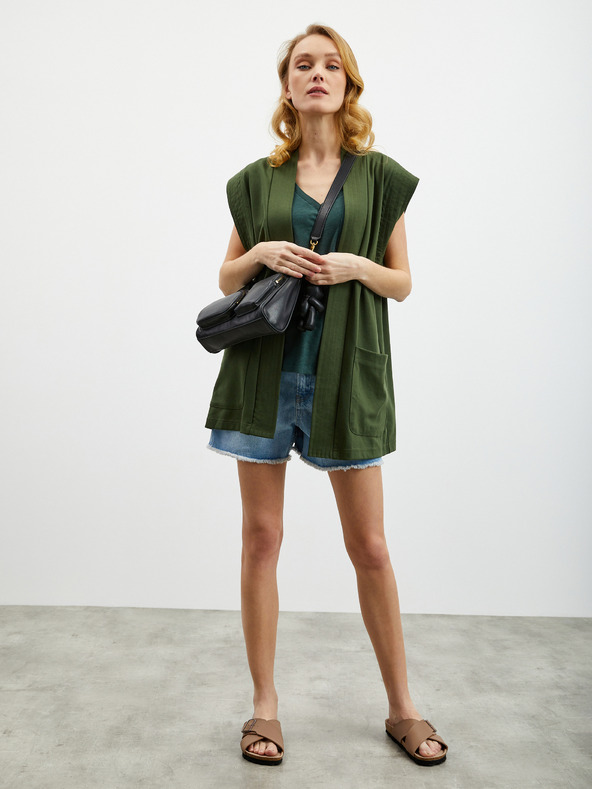 ZOOT.lab Tamno zelena ženska lanena majica bez rukava s džepom ZOOT.lab Josi