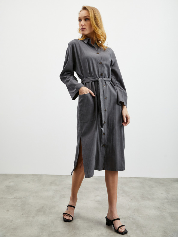 ZOOT.lab Tamno siva ženska košulja haljina sa dodatkom lana ZOOT.lab Darsha