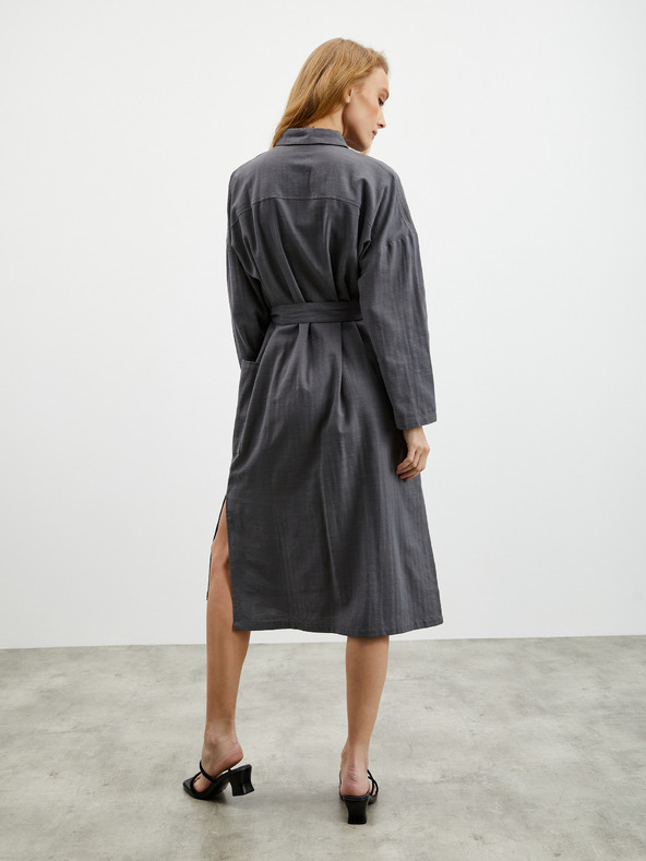 ZOOT.lab Tamno siva ženska košulja haljina sa dodatkom lana ZOOT.lab Darsha