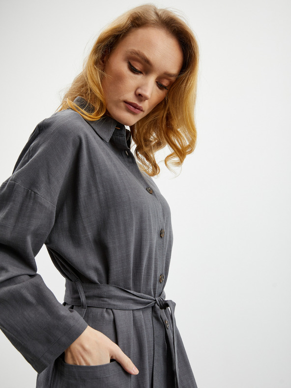 ZOOT.lab Tamno siva ženska košulja haljina sa dodatkom lana ZOOT.lab Darsha