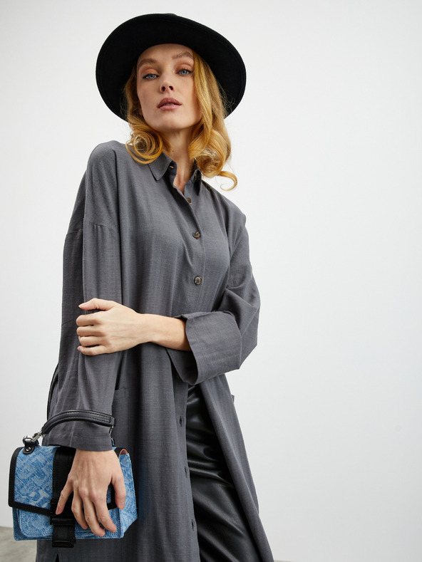 ZOOT.lab Tamno siva ženska košulja haljina sa dodatkom lana ZOOT.lab Darsha