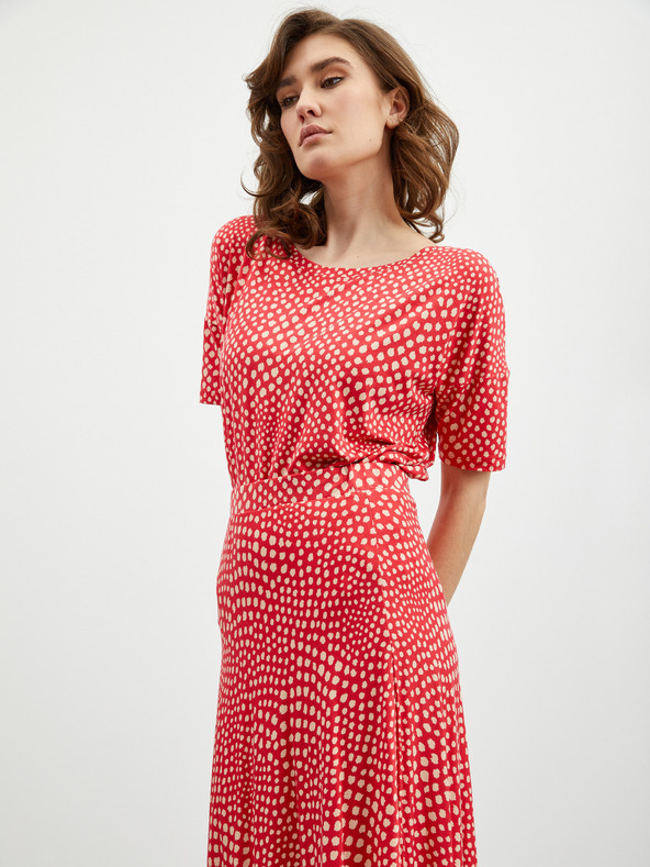 ZOOT.lab Bež-crvena midi suknja s uzorkom i prorezom ZOOT.lab Norine