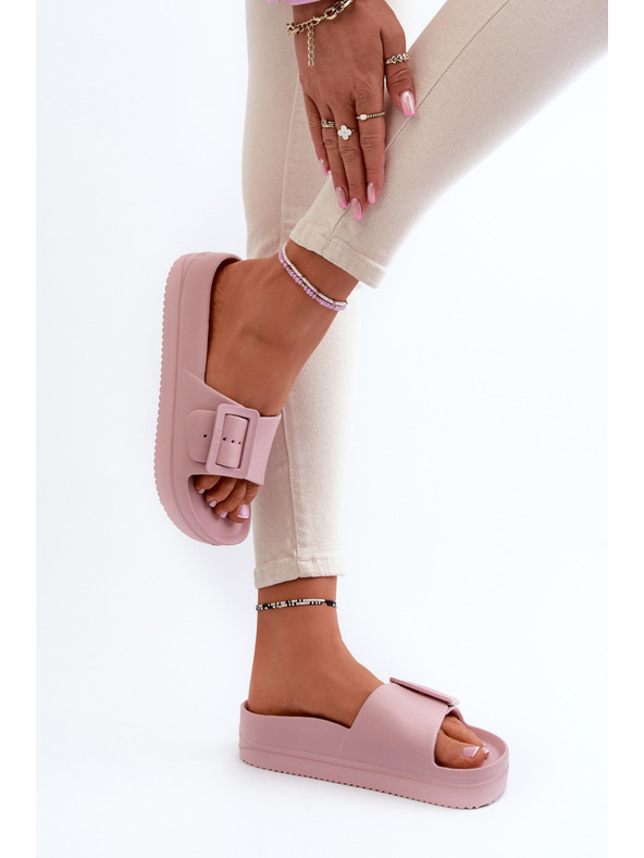 BIG STAR SHOES Ženske pjenaste papuče na platformu s kopčom Big Star ružičasta