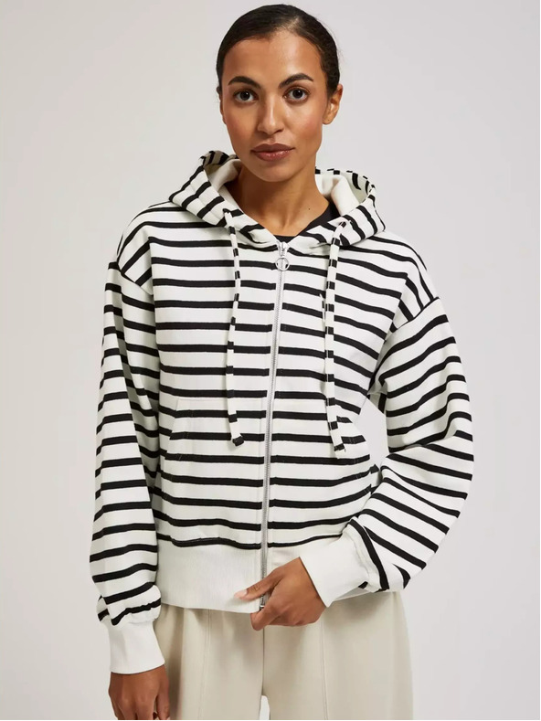 Moodo Crno-bijela prugasta dukserica s kapuljačom na patent Moodo