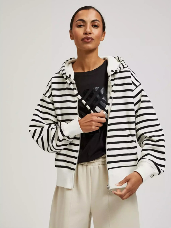 Moodo Crno-bijela prugasta dukserica s kapuljačom na patent Moodo