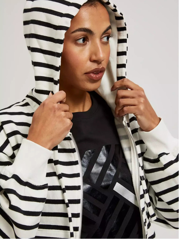 Moodo Crno-bijela prugasta dukserica s kapuljačom na patent Moodo